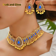 UK Women Ladies Gold Indian Jewelry Gift Set Necklace Bracelet Earring NEW