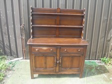 Vintage Ercol Oak Welsh Priory Style Display Dresser Cupboard Drawers 2 piece