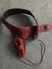 CUSTOM MADE WESTERN COWBOY R/H DROP-LOOP HOLSTER GUNBELT TAN LEATHER PRE-LOVED