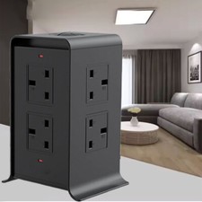 Tower Extension Lead 13A 3250W 8 AC Outlets 4 USB Black 2M ZYC03