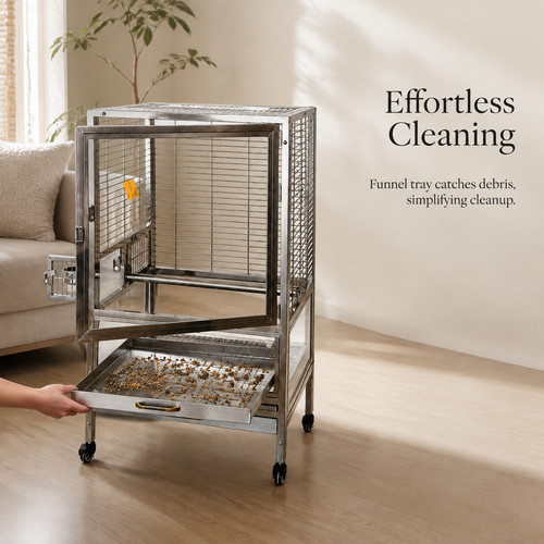 Wheeled stainless steel parrot - stainless,