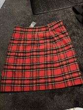 J crew mini skirt red and blue tartan plaid pattern aline size 6 wool blend