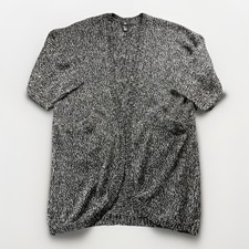 H&M Marled Knit Open Front Cardigan Womens L Black White Cozy Chunky Sweater