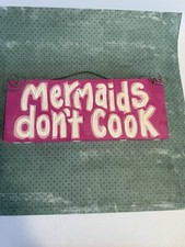 Funny Mermaid Sign Pink and White Folk Art Coastal by Wendy 30a Artist Snarky