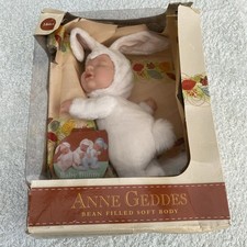 Anne Geddes Baby Bunny White Soft Bodied Doll~ 9” ~ 18 Months+