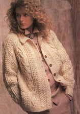 Ladies Aran Cardigan Knitting Pattern Raglan Sleeves pockets 34-44" 1410