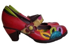 Vintage Socofy Shoes Mary Jane Heels Womens Uk 5.5 Eu 39 Leather Boho Chic