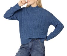 Marilyn Moore Artwork Blue Hand Knit Toast Cable Sweater Jumper Denim Slouchy 14