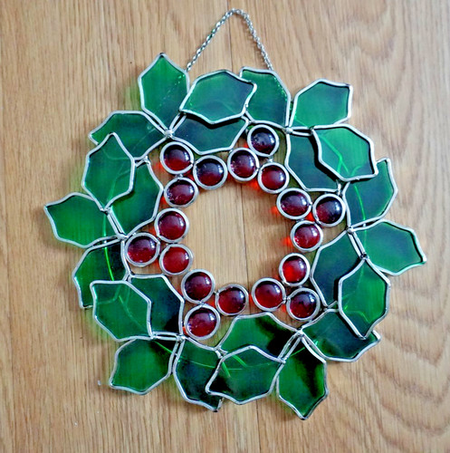 Stained glass christmas wreath - glass,