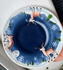 YANKEE CANDLE Christmas Plate Base Blue With Reindeer And Snow 13 cm Diameter