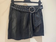 Bershka Skirt Size M 10 Black Faux Leather Studded Mini Party Going Out