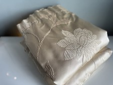 Large Custom Made Cream Sateen Floral Design Pencil Pleat Fully Lined Curtains