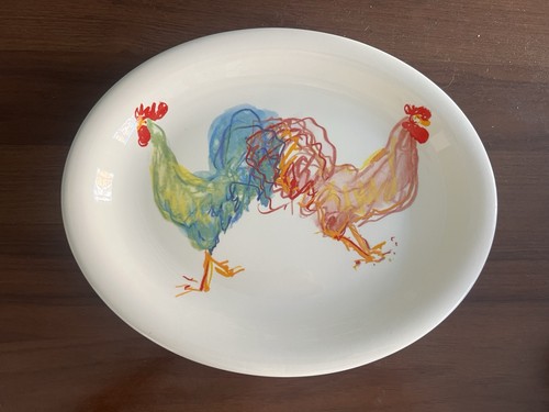 Tiffany roosters platter - roosters,