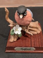 Vintage Porcelain China Bullfinch Bird Ornament On Wooden Plinth VGC Collectable