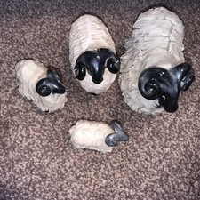 4 Scottish Black Face Sheep Figures Castlewynd Pottery Spaghetti Sheep Ram Ewe