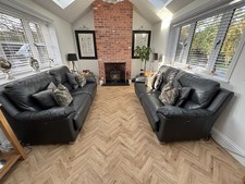 X 2 DFS Falcon 3 Seater Power Recliner Leather Sofas In Graphite Grey Ex Cond