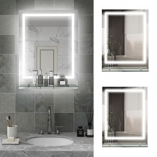Bathroom Mirror with LED Lights, Shelf, Dimmable Touch Switch, Defog