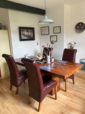Dining table and four oxblood leather chairs - Indian Rosewood (Sheesham) 