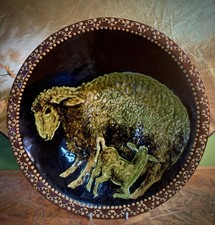 20th Century Slipware Studio Pottery By Jean Hampton Depicting A Sheep And Lamb