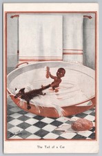 c1909 Comic PC Baby in Bath Pulling Black Cat's Tail by Artist C. Hassall