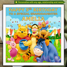 WINNIE THE POOH BIRTHDAY CARD personalised AGE RELATIONSHIP NAME