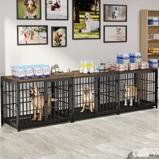 Wooden Dog Crate Strong Wire Bar Pet Run Kennel Cage with Tray Indoor End Table