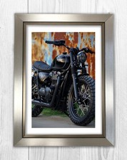 Triumph T100 Black Custom motor bike picture poster with choice of frame