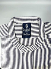 1960s A.J Neale collarless shirt Grey cotton grandad collar chore workwear M