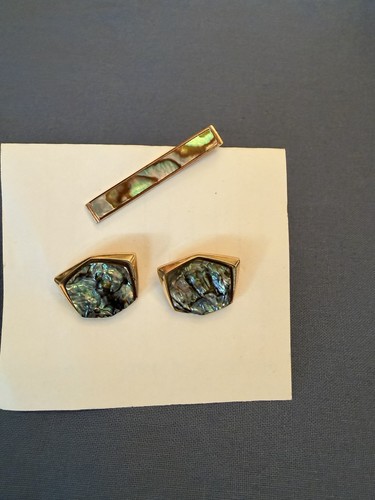 Abalone cufflinks and - tie, clip