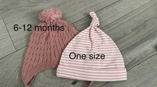 2 baby girl hats pink and white 