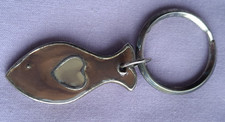 Vintage Metal & Enamel Fish Key Ring Key Fob #4