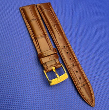 18MM Omega Genuine Brown Leather Strap + Gold Buckle