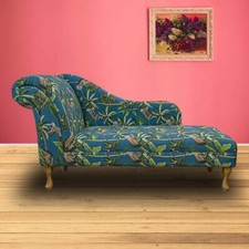 Monkey Tropical Chaise Longue Blue Teal Large Sofa Lounge Chair Fabric