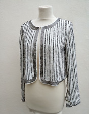 Primark Size 12 White Silver Grey Sequin Beaded Embellished Short Party Jacket