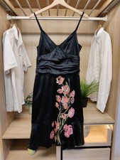 KAREN MILLEN DRESS SLIP UK 12 BLACK SLEEVELESS SILK OCCASION PARTY FORMAL floral
