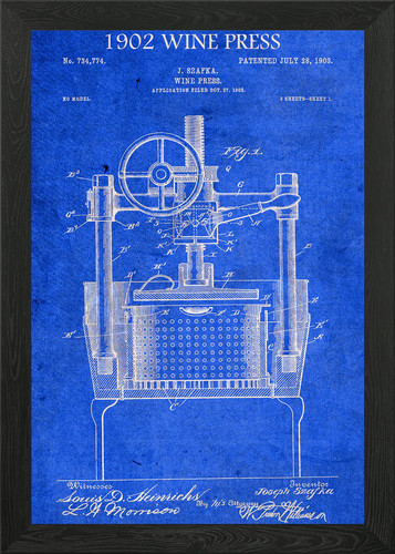 Wine press patent framed wall - patent,
