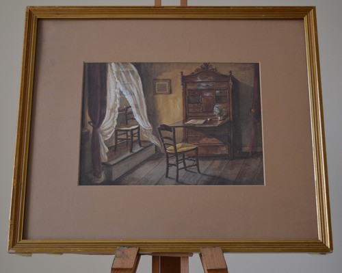 Fine old watercolour interior - watercolour,