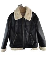 BERSHKA Black Shearling Bomber Jacket size S Womens Lined Faux Leather Casual