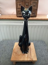SUPER RETRO CERAMIC KITSCH KITTY 1950s /1960s BLACK CAT VASE / ORNAMENT