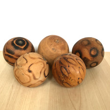 Decorative Gourds Balls x 5 Burnt Swirl Spot Designs Folk Art Decor 8cm Vintage