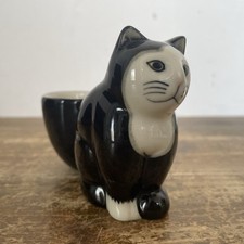 Quail Pottery Cat Egg Cup Black White Tuxedo Simon Kitten