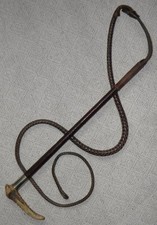 Antique Swaine Ladies Hunting Whip & Lash - Leather Shaft & Nickel Silver Collar