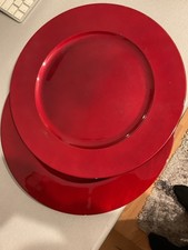 2 Ruby Red Charger Plates  Great For Xmas Decorative. Season Approx 12x12”