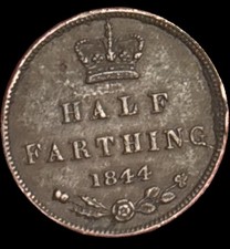 1844 Half Farthing Queen Victoria Vintage Coin