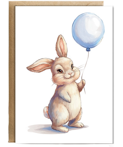 Bunny with blue balloon - bunny, a
