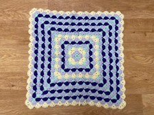 Hand Crochet Baby / Dolls Blanket  |  Lilac, Purple, Turquoise & Creamy Yellow