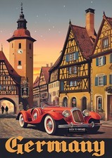 Picturesque German Town At Sunset Holiday Travel Art Poster Room Wall Print A4