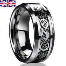 UK Men's Balck Celtic Dragon Titanium Stainless Steel Wedding Rings Men Rings