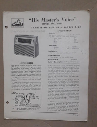 Hmv model 1420 transistor - hmv,