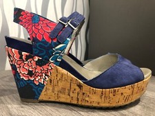 NEW Clarks Liberty Blue Leather Wedge Sandals